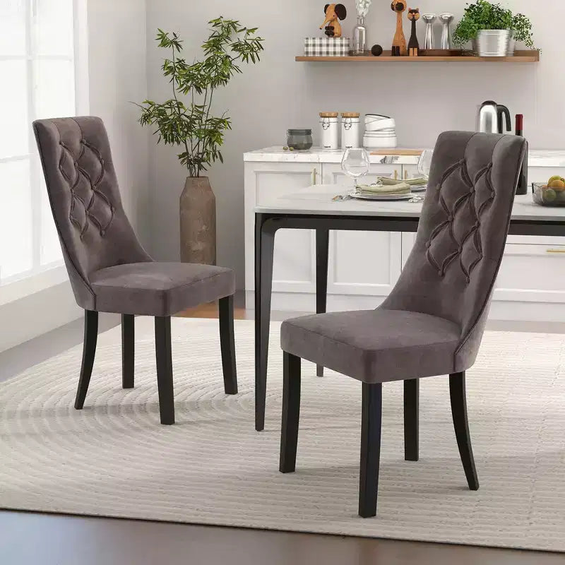 Costway Tufted Dining Chairs Set of 2 w/ High Backrest Rubber Wood Legs Padded Seat