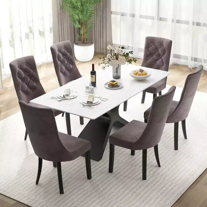 Costway Tufted Dining Chairs Set of 2 w/ High Backrest Rubber Wood Legs Padded Seat