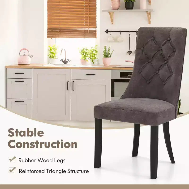 Costway Tufted Dining Chairs Set of 2 w/ High Backrest Rubber Wood Legs Padded Seat