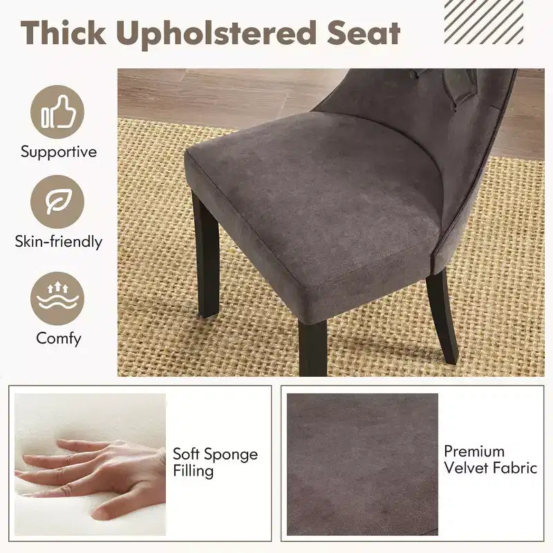 Costway Tufted Dining Chairs Set of 2 w/ High Backrest Rubber Wood Legs Padded Seat