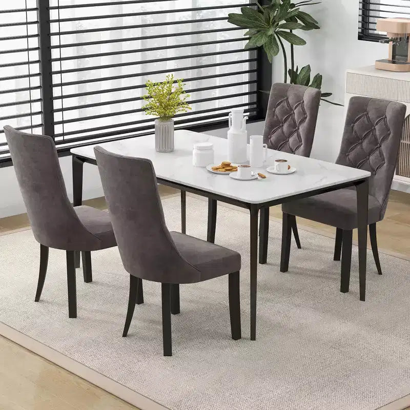 Costway Tufted Dining Chairs Set of 2 w/ High Backrest Rubber Wood Legs Padded Seat