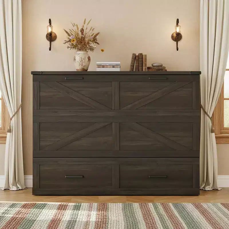 Polibi Fold-Out Murphy Cabinet Bed with Storage Drawer and Charging Station