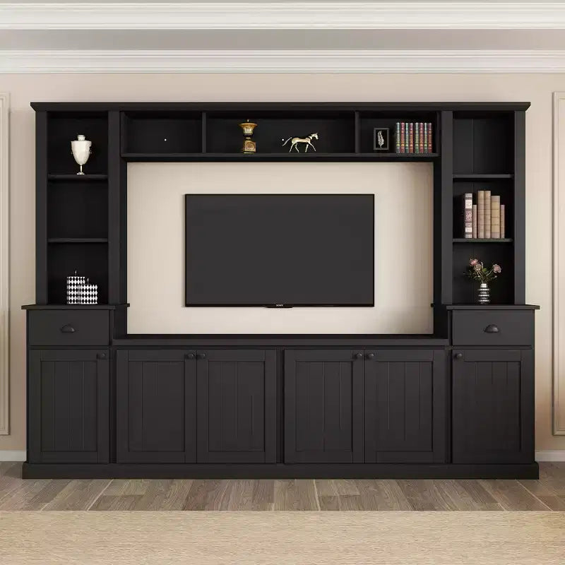 Meuble mural de divertissement TV avec pont 75, meuble de rangement TV avec étagères, grande console média avec étagères réglables