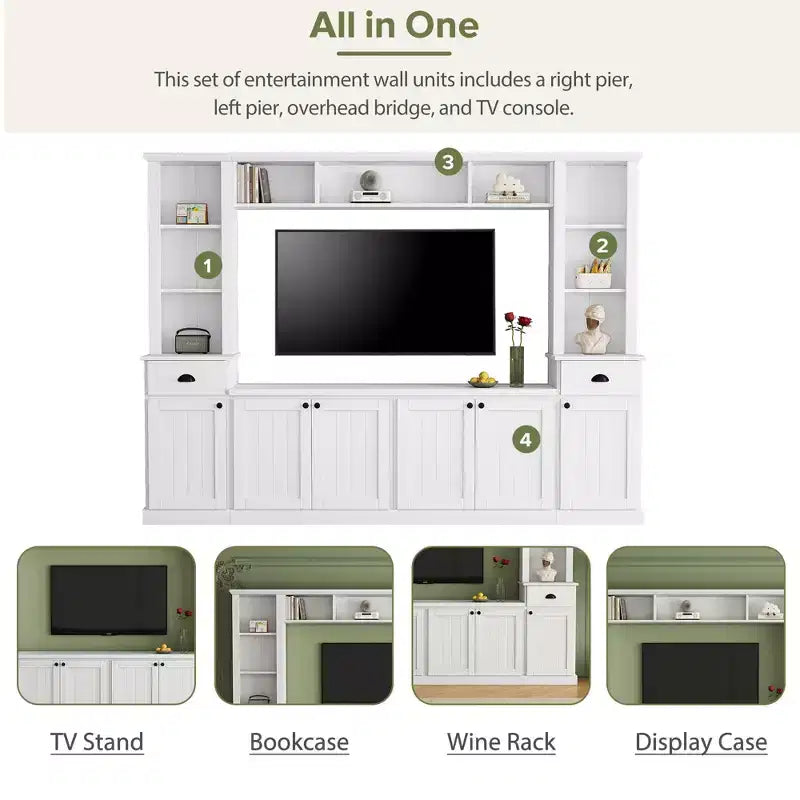 Meuble mural de divertissement TV avec pont 75, meuble de rangement TV avec étagères, grande console média avec étagères réglables