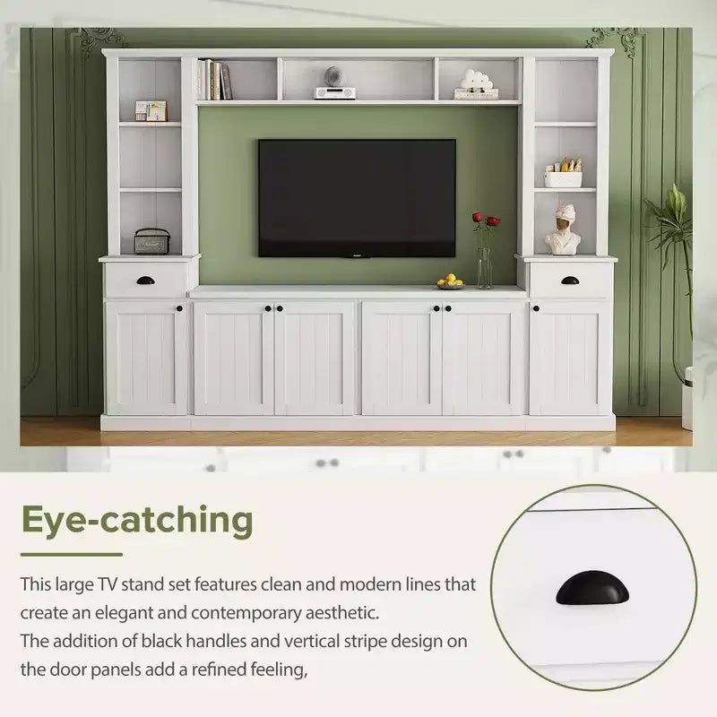 Meuble mural de divertissement TV avec pont 75, meuble de rangement TV avec étagères, grande console média avec étagères réglables