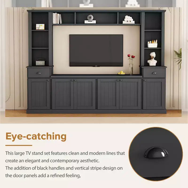 Meuble mural de divertissement TV avec pont 75, meuble de rangement TV avec étagères, grande console média avec étagères réglables