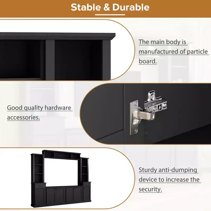 Meuble mural de divertissement TV avec pont 75, meuble de rangement TV avec étagères, grande console média avec étagères réglables
