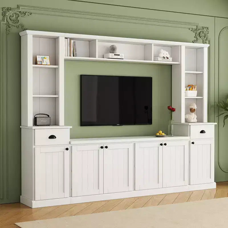 Meuble mural de divertissement TV avec pont 75, meuble de rangement TV avec étagères, grande console média avec étagères réglables