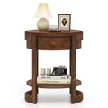Costway 2-Tier Nightstand w/ Shelf & Wood Grains Drawer Round White/Brown