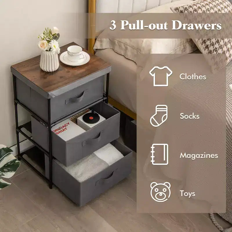 Commode 1 ou 2 tiroirs, unité de rangement en tissu avec 3 tiroirs, table de chevet haute avec couvercle amovible pour chambre à coucher