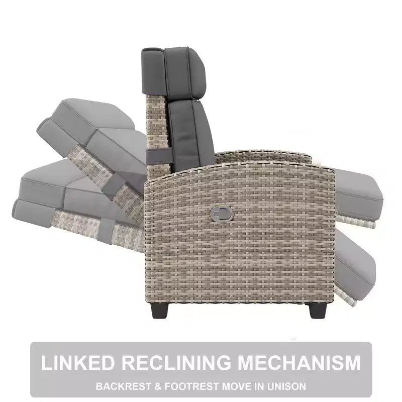 Fauteuil de patio inclinable avec réglage indépendant du dossier et du repose-pieds, confort verrouillable à 150°, commande facile à l'accoudoir, salon d'extérieur