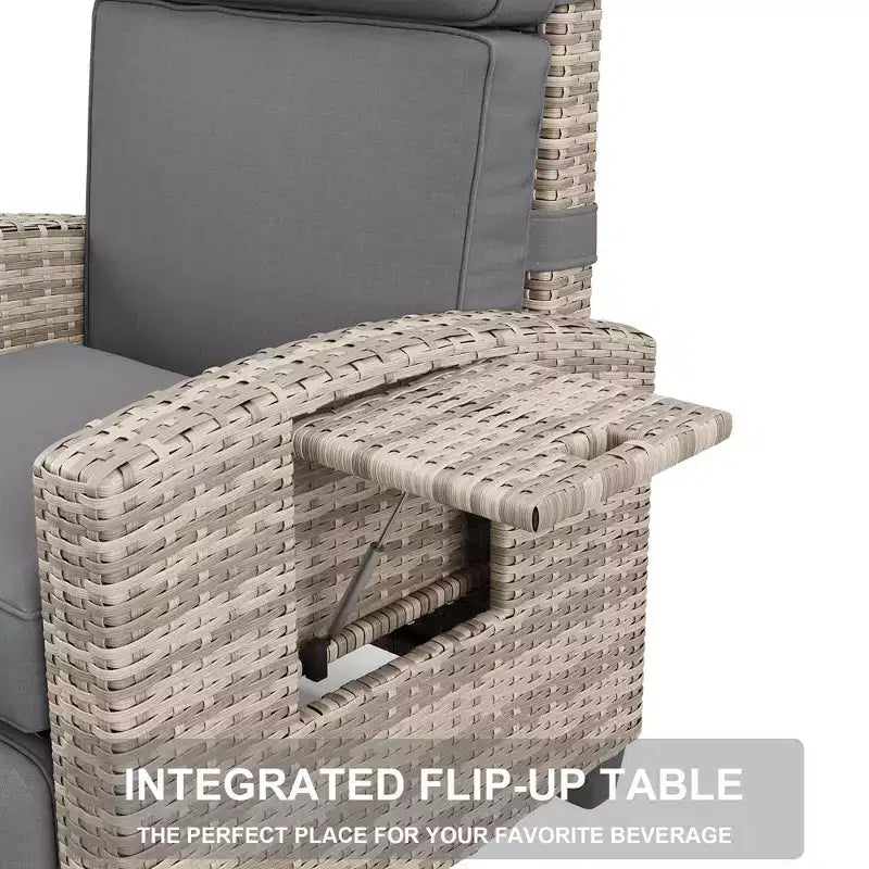 Fauteuil de patio inclinable avec réglage indépendant du dossier et du repose-pieds, confort verrouillable à 150°, commande facile à l'accoudoir, salon d'extérieur
