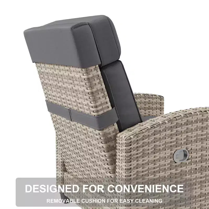 Fauteuil de patio inclinable avec réglage indépendant du dossier et du repose-pieds, confort verrouillable à 150°, commande facile à l'accoudoir, salon d'extérieur