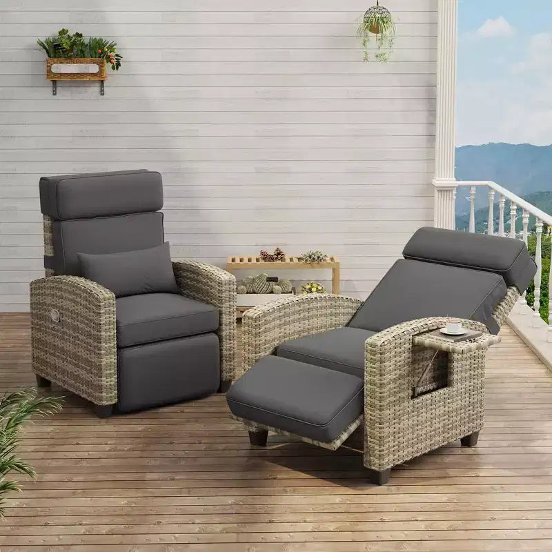 Fauteuil de patio inclinable avec réglage indépendant du dossier et du repose-pieds, confort verrouillable à 150°, commande facile à l'accoudoir, salon d'extérieur