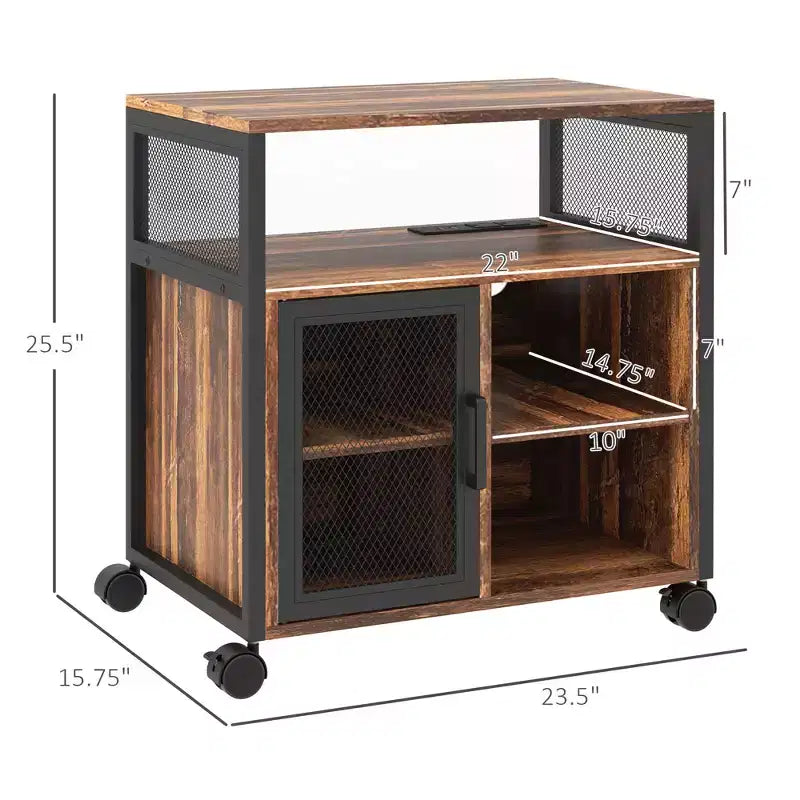 Meuble d'imprimante avec prise et ports de chargement USB, table d'imprimante mobile industrielle avec rangement et roulettes
