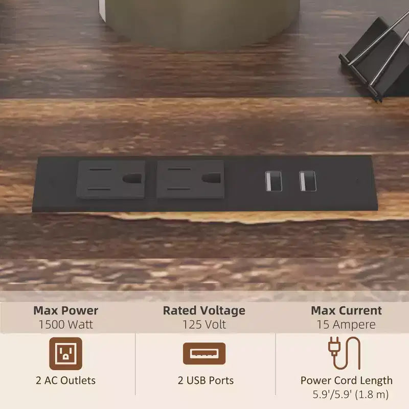 Meuble d'imprimante avec prise et ports de chargement USB, table d'imprimante mobile industrielle avec rangement et roulettes