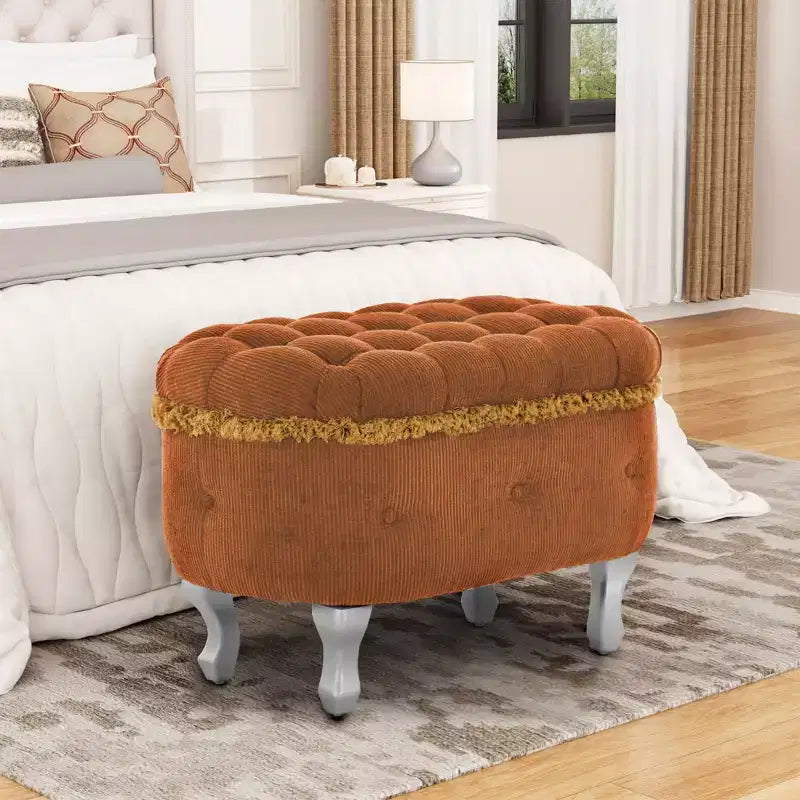 Banc de rangement en velours côtelé capitonné avec compartiment caché, pouf rembourré pour chambre à coucher, entrée