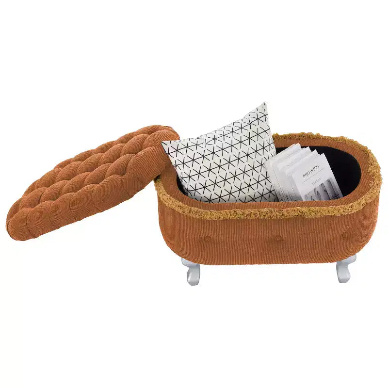 Banc de rangement en velours côtelé capitonné avec compartiment caché, pouf rembourré pour chambre à coucher, entrée
