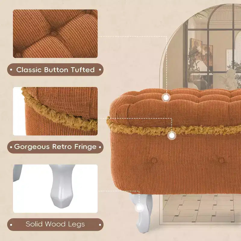 Banc de rangement en velours côtelé capitonné avec compartiment caché, pouf rembourré pour chambre à coucher, entrée