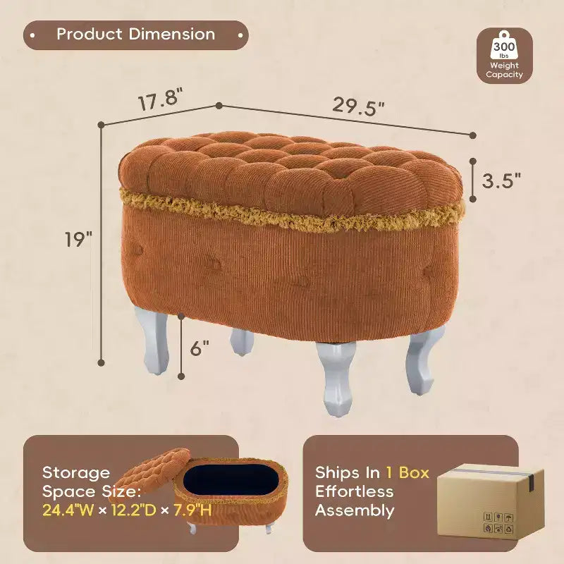 Banc de rangement en velours côtelé capitonné avec compartiment caché, pouf rembourré pour chambre à coucher, entrée