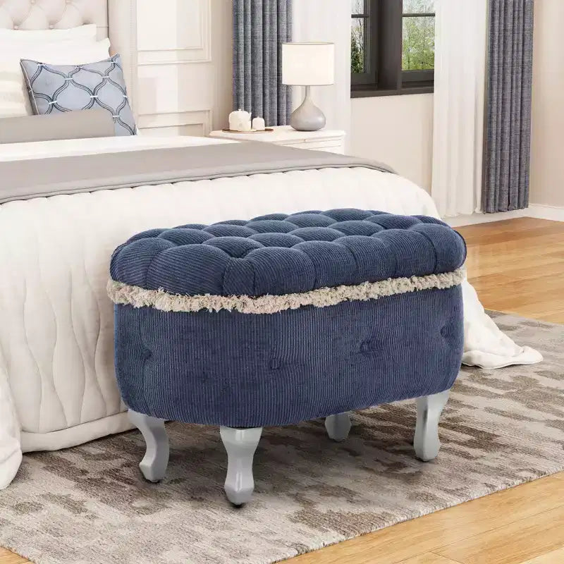 Banc de rangement en velours côtelé capitonné avec compartiment caché, pouf rembourré pour chambre à coucher, entrée