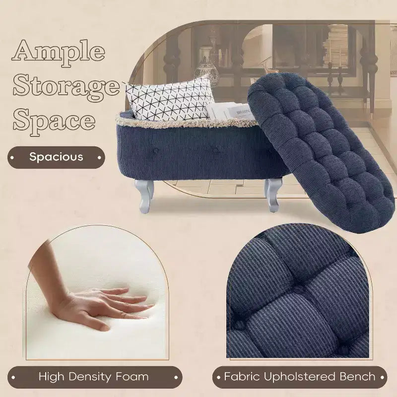 Banc de rangement en velours côtelé capitonné avec compartiment caché, pouf rembourré pour chambre à coucher, entrée