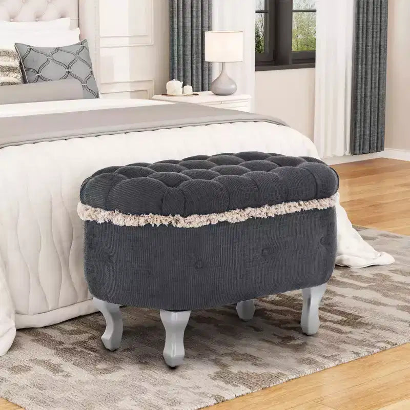 Banc de rangement en velours côtelé capitonné avec compartiment caché, pouf rembourré pour chambre à coucher, entrée