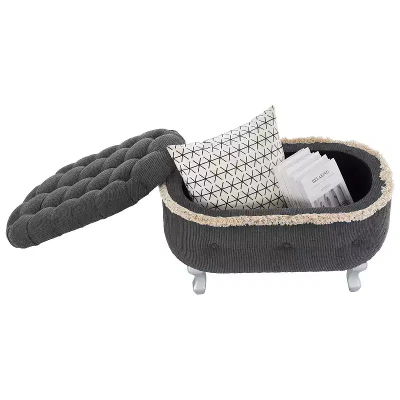 Banc de rangement en velours côtelé capitonné avec compartiment caché, pouf rembourré pour chambre à coucher, entrée