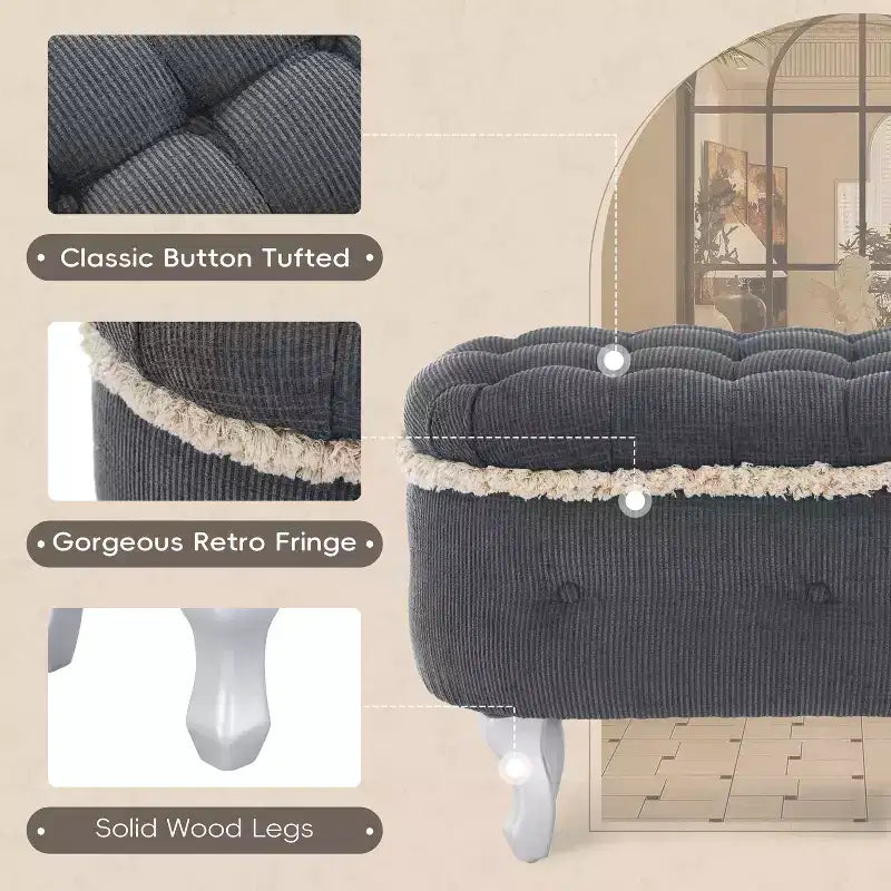 Banc de rangement en velours côtelé capitonné avec compartiment caché, pouf rembourré pour chambre à coucher, entrée