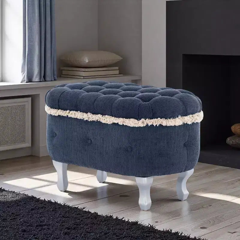 Okak Modern Corduroy Button-Tufted Storage Bench with Hidden Compartment,Upholstered Ottoman Stool for Bedroom,Entryway