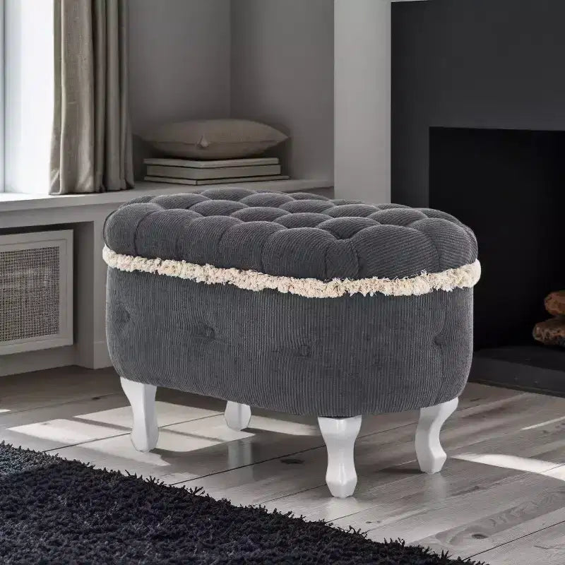Banc de rangement en velours côtelé capitonné avec compartiment caché, pouf rembourré pour chambre à coucher, entrée