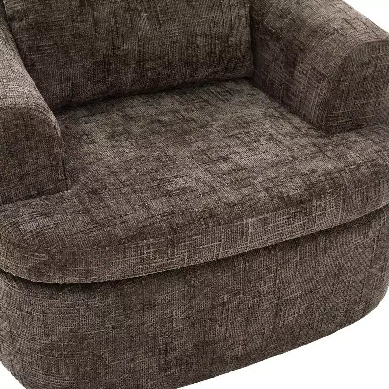 Fauteuil de salon, fauteuil pivotant en forme de baril avec coussin double couche, capacité de 113 kg, fauteuil d'appoint rond de 93 cm en tissu chenille pour salon, bureau