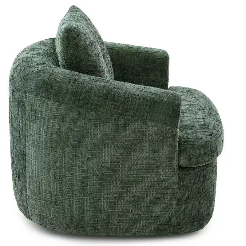 Fauteuil de salon, fauteuil pivotant en forme de baril avec coussin double couche, capacité de 113 kg, fauteuil d'appoint rond de 93 cm en tissu chenille pour salon, bureau