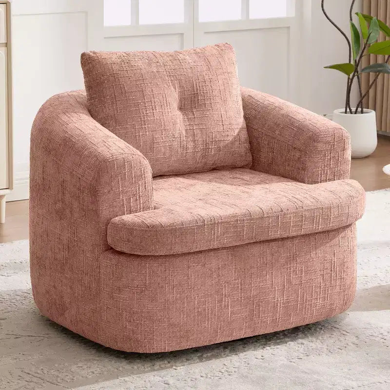 Fauteuil de salon, fauteuil pivotant en forme de baril avec coussin double couche, capacité de 113 kg, fauteuil d'appoint rond de 93 cm en tissu chenille pour salon, bureau