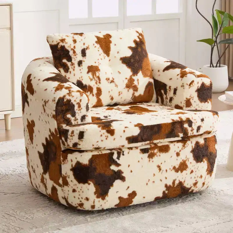 Fauteuil de salon, fauteuil pivotant en forme de baril avec coussin double couche, capacité de 113 kg, fauteuil d'appoint rond de 93 cm en tissu chenille pour salon, bureau