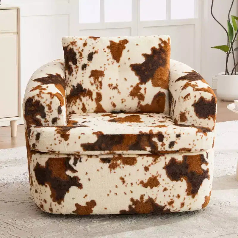 Fauteuil de salon, fauteuil pivotant en forme de baril avec coussin double couche, capacité de 113 kg, fauteuil d'appoint rond de 93 cm en tissu chenille pour salon, bureau