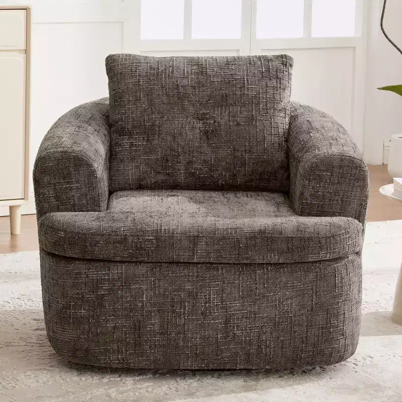 Fauteuil de salon, fauteuil pivotant en forme de baril avec coussin double couche, capacité de 113 kg, fauteuil d'appoint rond de 93 cm en tissu chenille pour salon, bureau