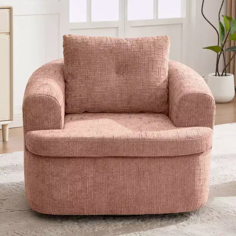 Fauteuil de salon, fauteuil pivotant en forme de baril avec coussin double couche, capacité de 113 kg, fauteuil d'appoint rond de 93 cm en tissu chenille pour salon, bureau