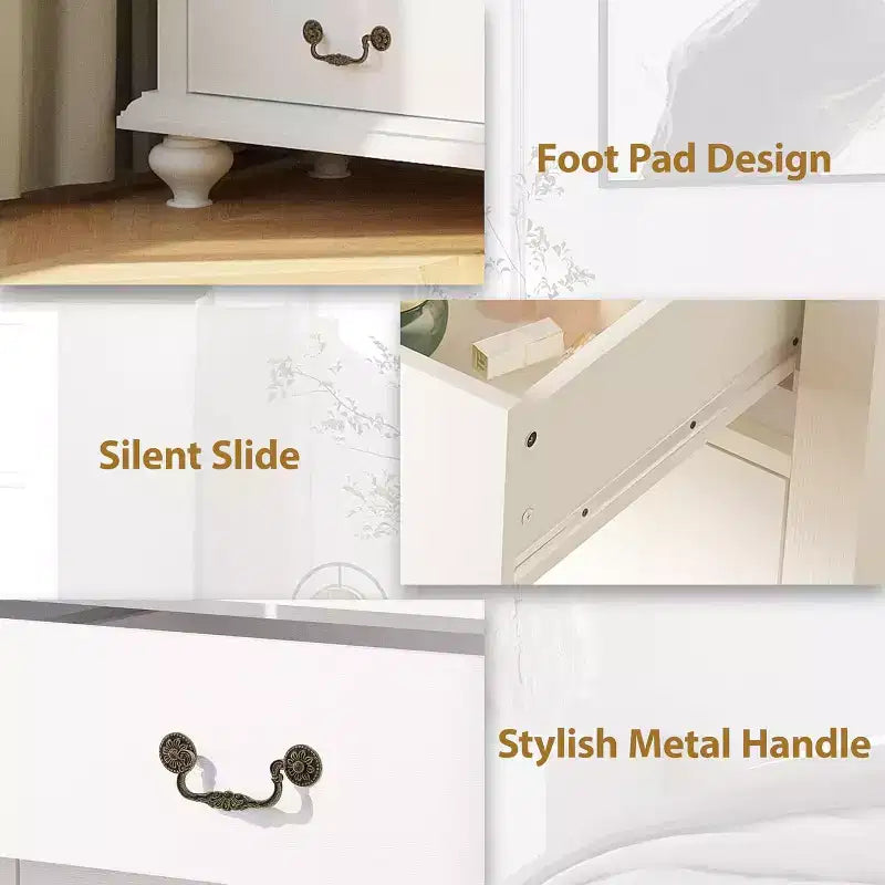 Vintage Frame 9-Drawer Cabinet (MDF+PB), White & Brown Color Block, Large Capacity, Decoration & Storage Cabinet for Living Room