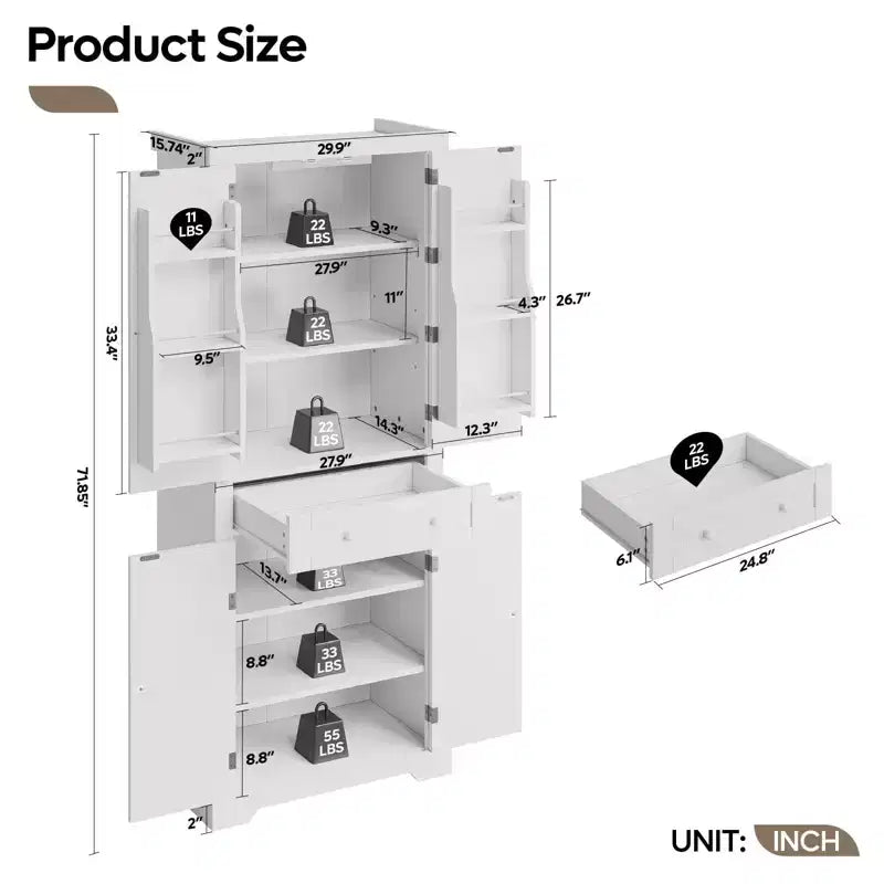 Bestier 72 Tall Kitchen Pantry Storage Cabinet with Doors and Shelves, Food Pantry Cabinet with Motion Sensor Light