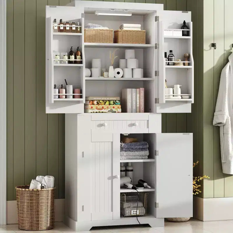 Bestier 72 Tall Kitchen Pantry Storage Cabinet with Doors and Shelves, Food Pantry Cabinet with Motion Sensor Light