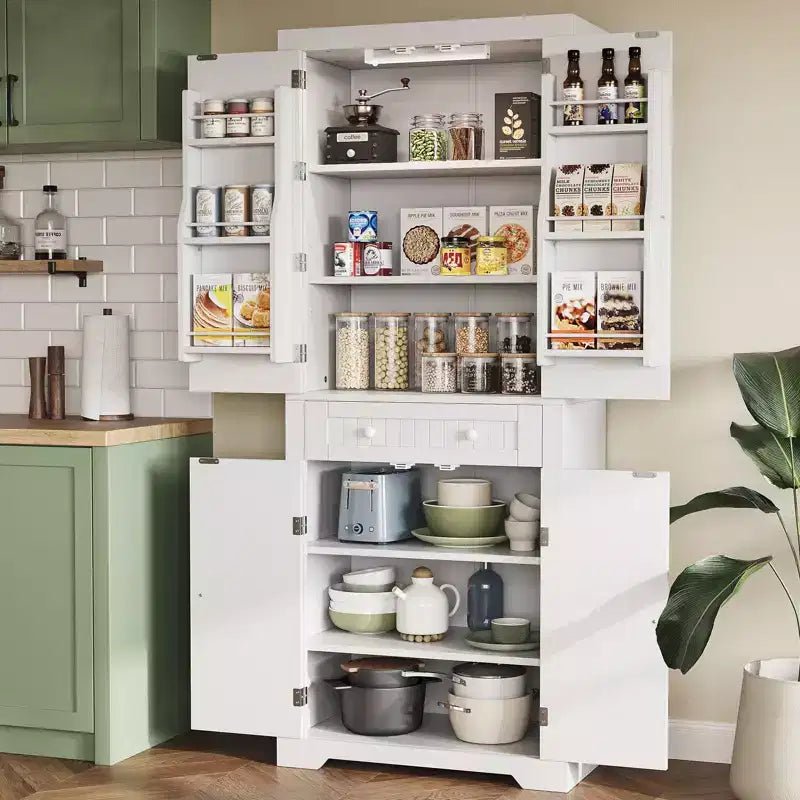 Bestier 72 Tall Kitchen Pantry Storage Cabinet with Doors and Shelves, Food Pantry Cabinet with Motion Sensor Light