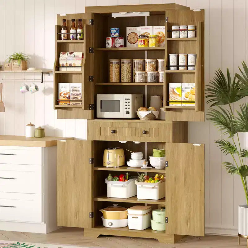 Bestier 72 Tall Kitchen Pantry Storage Cabinet with Doors and Shelves, Food Pantry Cabinet with Motion Sensor Light