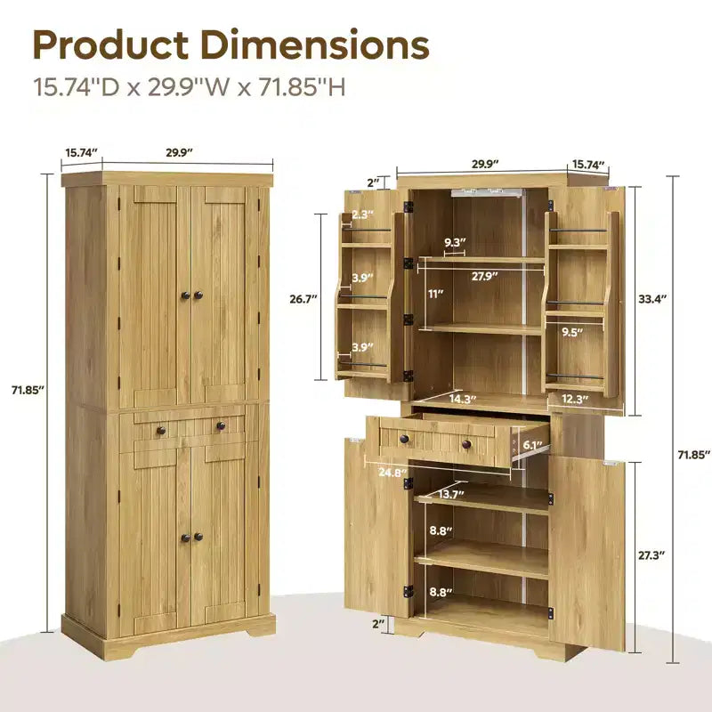 Bestier 72 Tall Kitchen Pantry Storage Cabinet with Doors and Shelves, Food Pantry Cabinet with Motion Sensor Light
