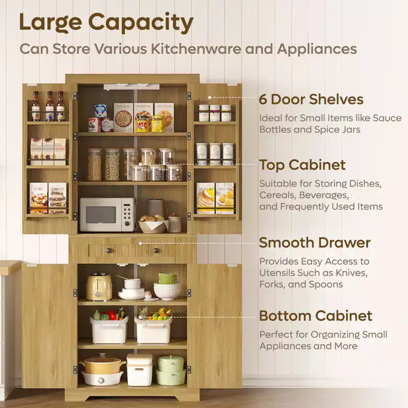 Bestier 72 Tall Kitchen Pantry Storage Cabinet with Doors and Shelves, Food Pantry Cabinet with Motion Sensor Light