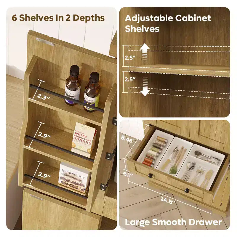 Bestier 72 Tall Kitchen Pantry Storage Cabinet with Doors and Shelves, Food Pantry Cabinet with Motion Sensor Light
