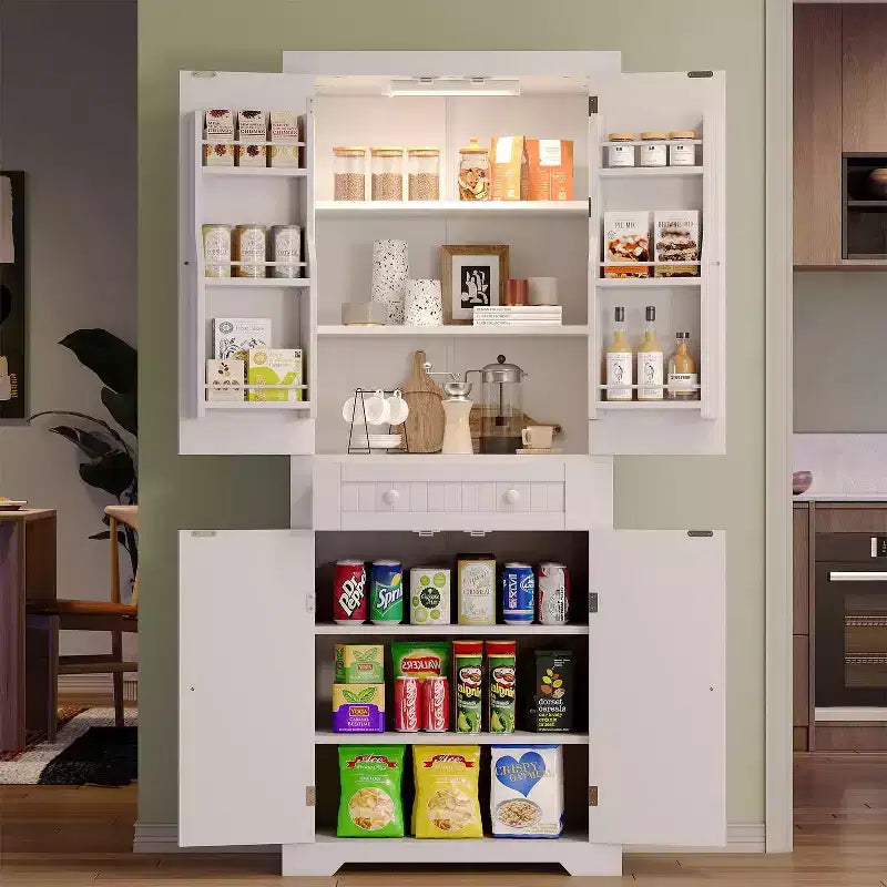 Bestier 72 Tall Kitchen Pantry Storage Cabinet with Doors and Shelves, Food Pantry Cabinet with Motion Sensor Light