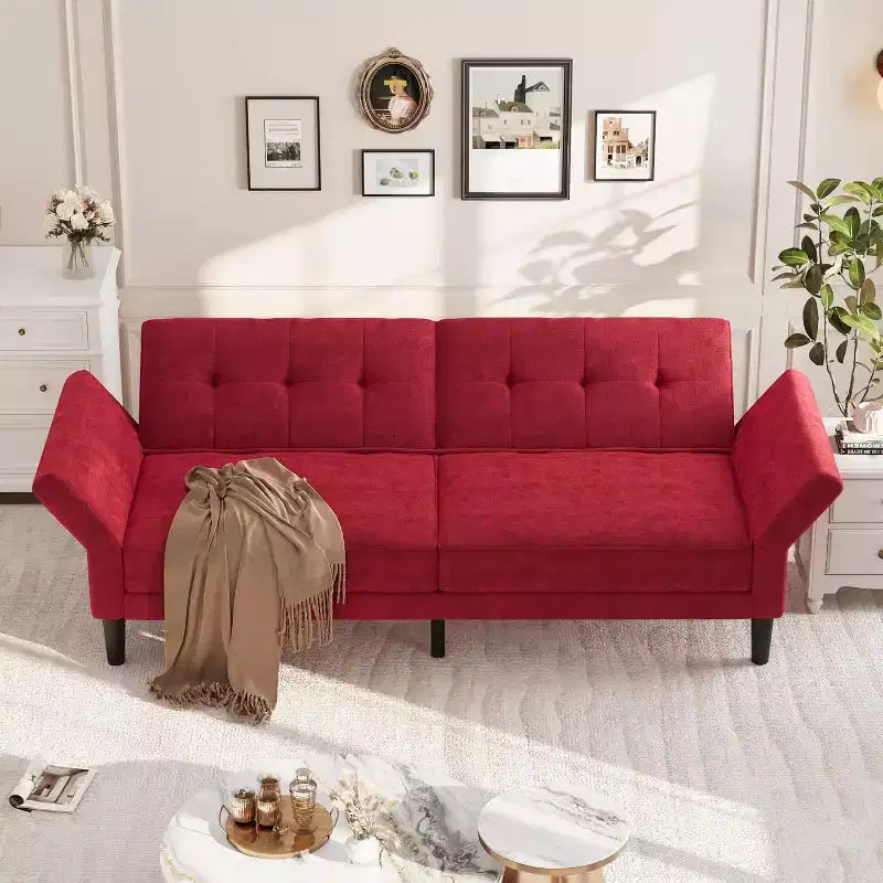 89 Futon Sofa Bed, Convertible Sleeper Sofa with Adjustable Backrest & Armrest, Modern Loveseat Sleeper for Living Room Bedroom Apartments