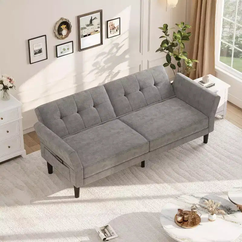 89 Futon Sofa Bed, Convertible Sleeper Sofa with Adjustable Backrest & Armrest, Modern Loveseat Sleeper for Living Room Bedroom Apartments