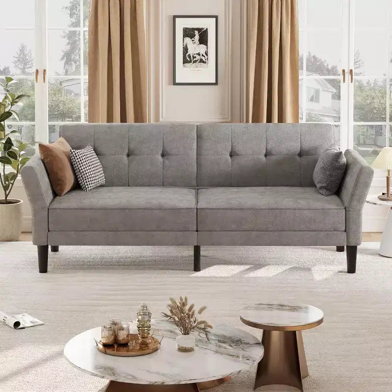 89 Futon Sofa Bed, Convertible Sleeper Sofa with Adjustable Backrest & Armrest, Modern Loveseat Sleeper for Living Room Bedroom Apartments